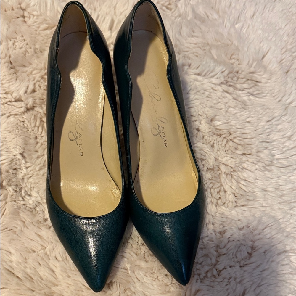 Chic Teal Leather Women's Heels